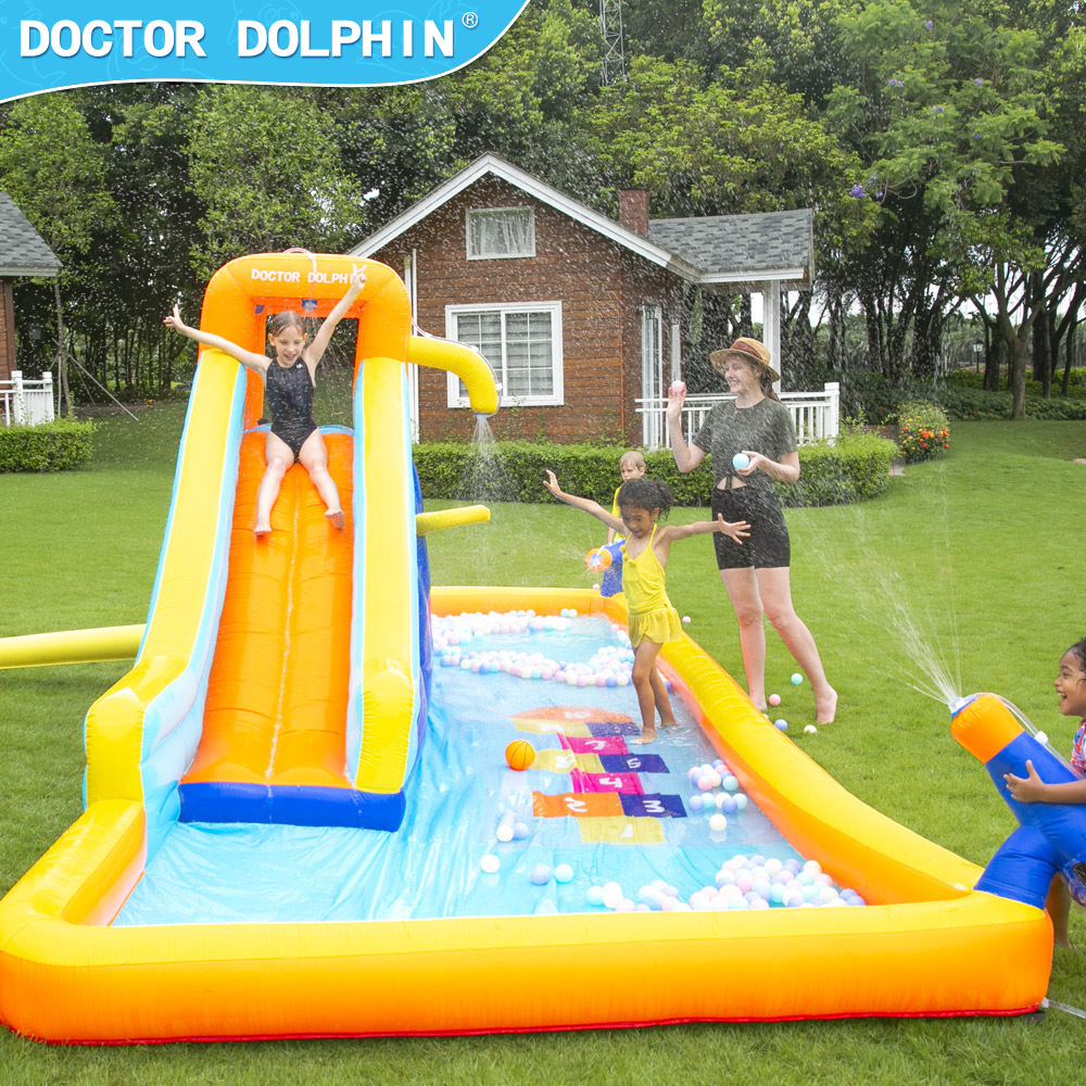 Castillo Inflable Infantil Doctor Dolphin, Pequeño Tobogán Acuático Inflable para Exteriores, Castillo Inflable para Fiestas en Casa