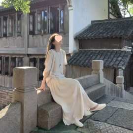 天丝亚麻针织衫女夏季宽松慵懒风松弛感穿搭气质防晒镂空罩衫上衣