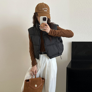 Cross-border Cotton Vest Women's 2024 Winter Korean Style Chanel Style Vertical Collar New Sleeveless Cotton-padded Jacket Vest Outer Wearing Horse Clip Jacket