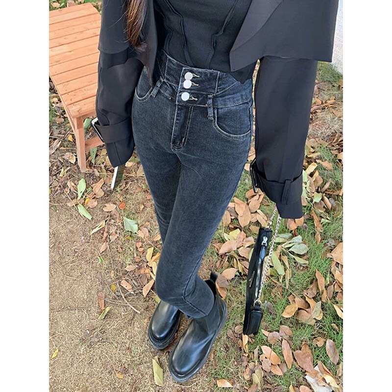 Three-Button Waist Skinny Jeans for Women, 2025 New Autumn and Winter Slim Fit Stretch Pencil Pants Three-Button Waist Skinny Jeans for Women, 2025 New Autumn and Winter Slim Fit Stretch Pencil Pants