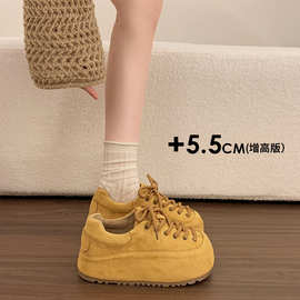 厚底丑萌大头面包鞋女2025年新款小个子增高显瘦防滑休闲勃肯鞋