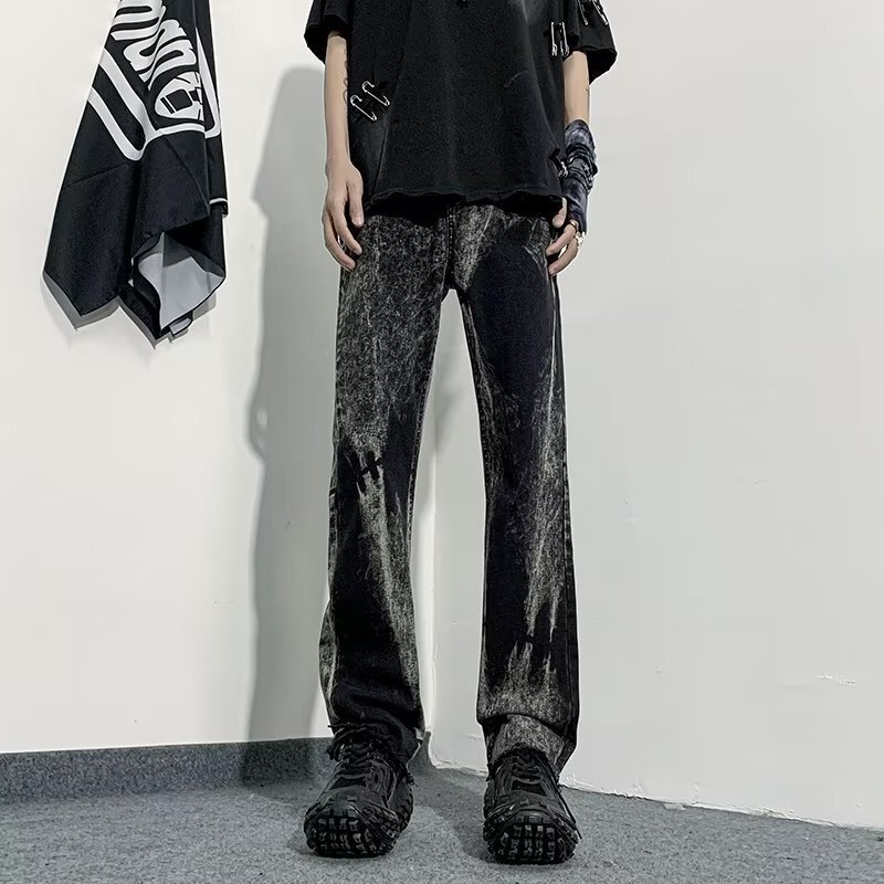 Washed Tie-Dye Jeans Men's Summer Thin American Style High Street vibe Pants hiphop Slim Fit Micro Straight Pants Washed Tie-Dye Jeans Men's Summer Thin American Style High Street vibe Pants hiphop Slim Fit Micro Straight Pants