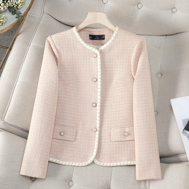 Women's New 2025 Autumn and Winter Fashionable Outwear Beige Ol Round Neck Tweed Small Fragrance Top Versatile Small Suit