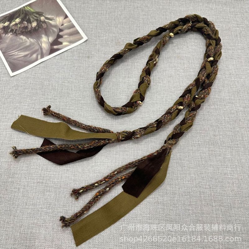 波西米亚风手工编织格子布艺麻花腰绳休闲文艺复古配饰设计感腰带|undefined