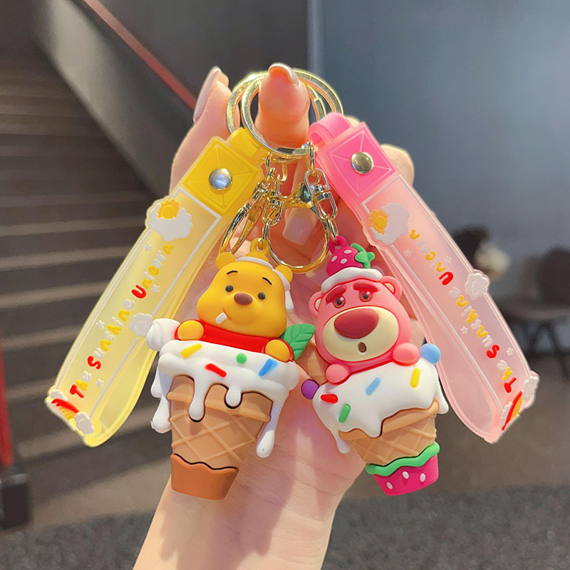 Ice Cream Cone Strawberry Bear Keychain Cute Winnie the Poole Car Pendant Couple Bag Keychain Wholesale