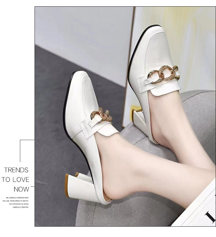 Dép sục bít mũi da thật nữ gót thô 4 cm kiểu lười không gót sau — Gót đen cao 4 cm chi tiết 18