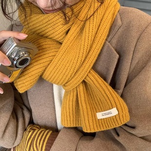 Korean Version Ins Blogger Niche Simple Versatile Label Scarf for Women Autumn and Winter Warm Student Solid Color Neck Warmer Couple