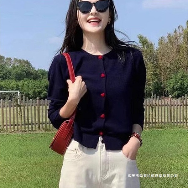 早秋穿搭藏蓝色小个子短款开衫毛衣外套女春秋软糯长袖针织衫上衣|undefined