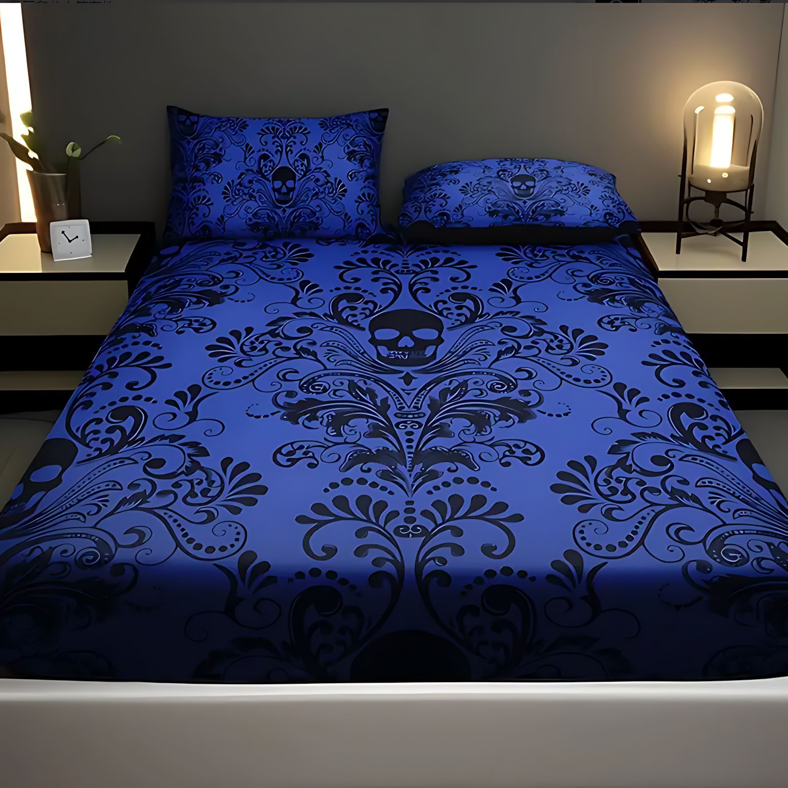 TEMU / JIT esqueleto de patrón de impresión digital blando cama sombrero conjunto fuente fabricante textil transfronterizo Amazon