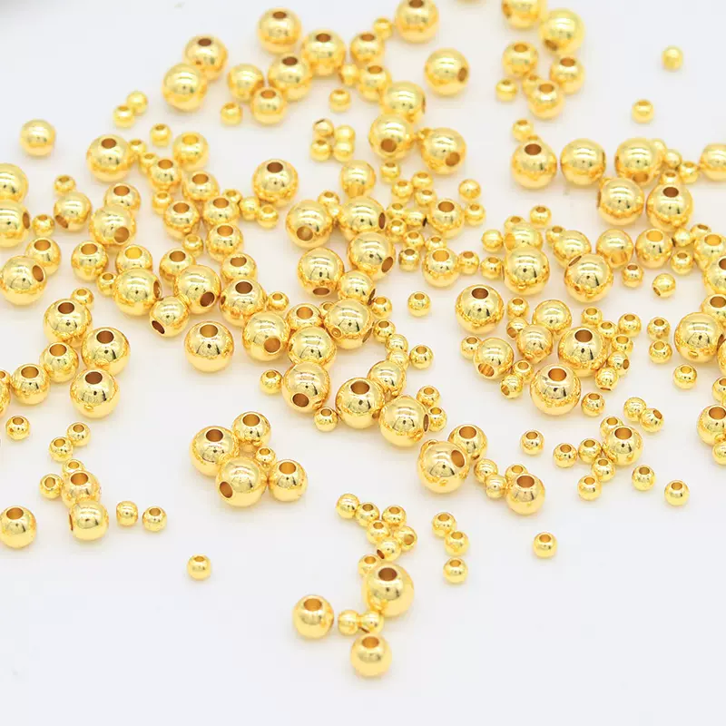 久不掉色14K包金铜珠小金珠diy饰品配件圆珠手绳隔珠手链项链串珠