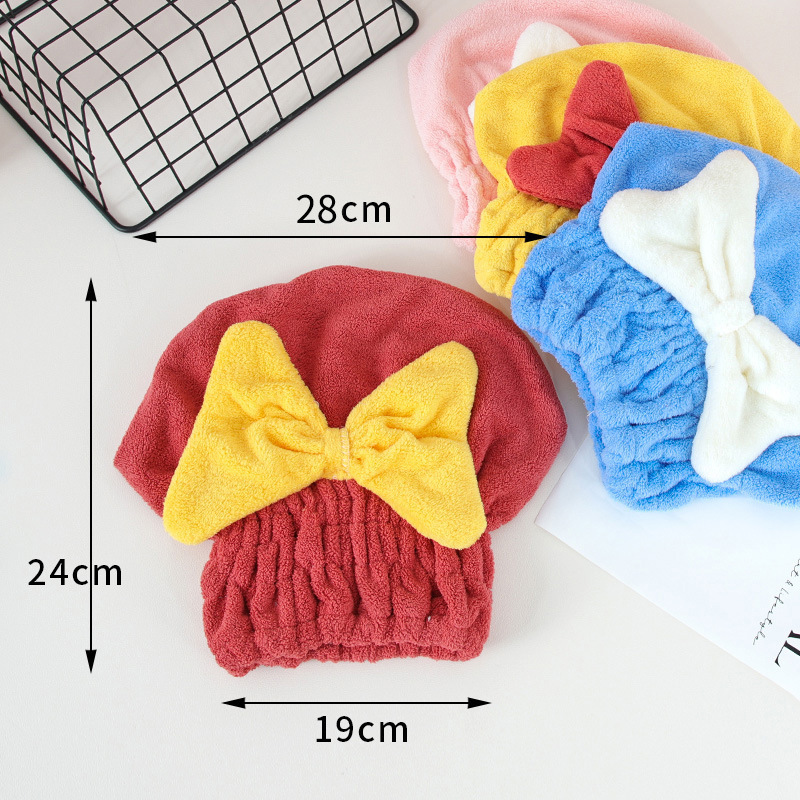 新しいサンゴの毛の蝶結びの髪の帽子のかわいい王女の帽子は厚い吸水の速乾のシャワーの帽子を厚くして髪のタオルを拭きます。|undefined