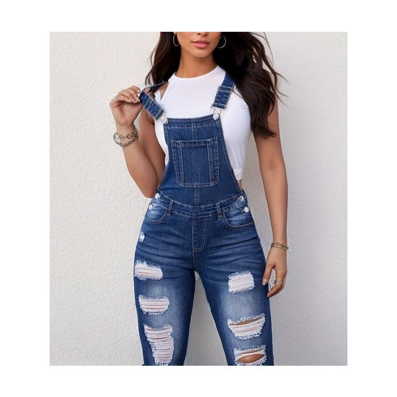 Vintage Inspired Ripped Distressed Denim Overalls