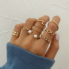 AliExpress Cross-border Instagram Cold Style Alloy 10-Piece Ring Set Creative Simple Pearl Joint Ring Gold