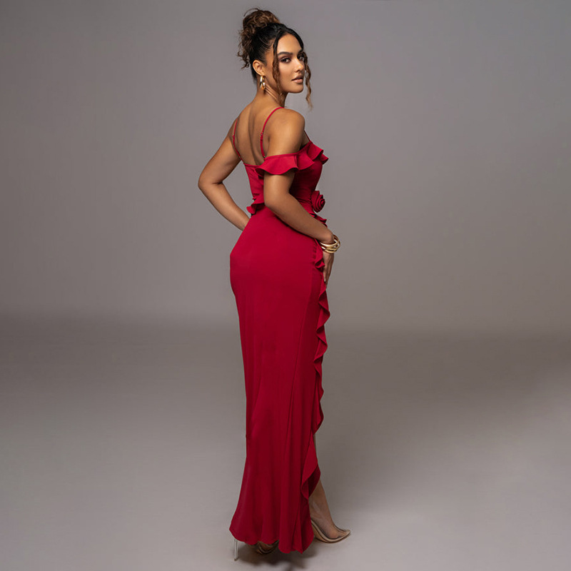 Women's Clothing new sexy fashion solid color backless slit splicing suspender long skirt_senzul.com