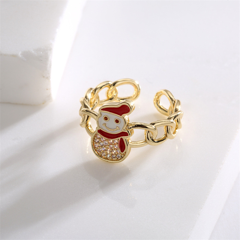 Lady Christmas Hat Santa Claus Copper Zircon Open Ring 1 Piece