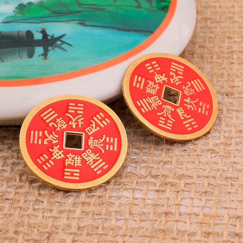 仿黄铜朱砂红山鬼花钱钥匙扣配件仿古钱币 八卦铜钱吊坠花钱|undefined