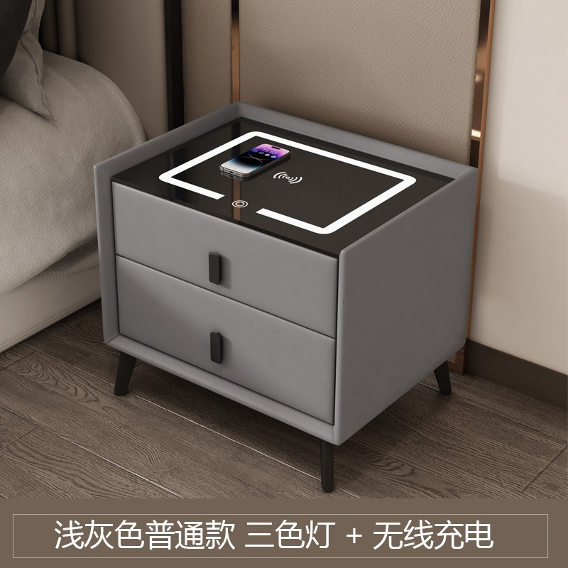 スマートベッドサイドテーブル無垢材モダンシンプルなインターネットセレブ新しい多機能ワイヤレス充電指紋ロック寝室のベッドサイドテーブル|undefined