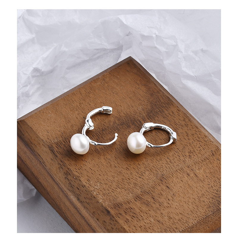 Sliver Ear Needle Material 1 Pair 925 Sterling Silver Pearl Round Earrings