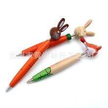 厂家出口印logo儿童学生奖品文具礼品笔木制卡通动物圆珠笔