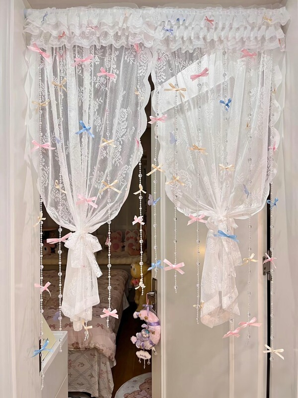 Ins Cute Bow Dreamy Bead Curtain Bay Window Living Room Bedroom Door Curtain Atmosphere Decoration DIY Curtain Modification Wood Ins Cute Bow Dreamy Bead Curtain Bay Window Living Room Bedroom Door Curtain Atmosphere Decoration DIY Curtain Modification Wood
