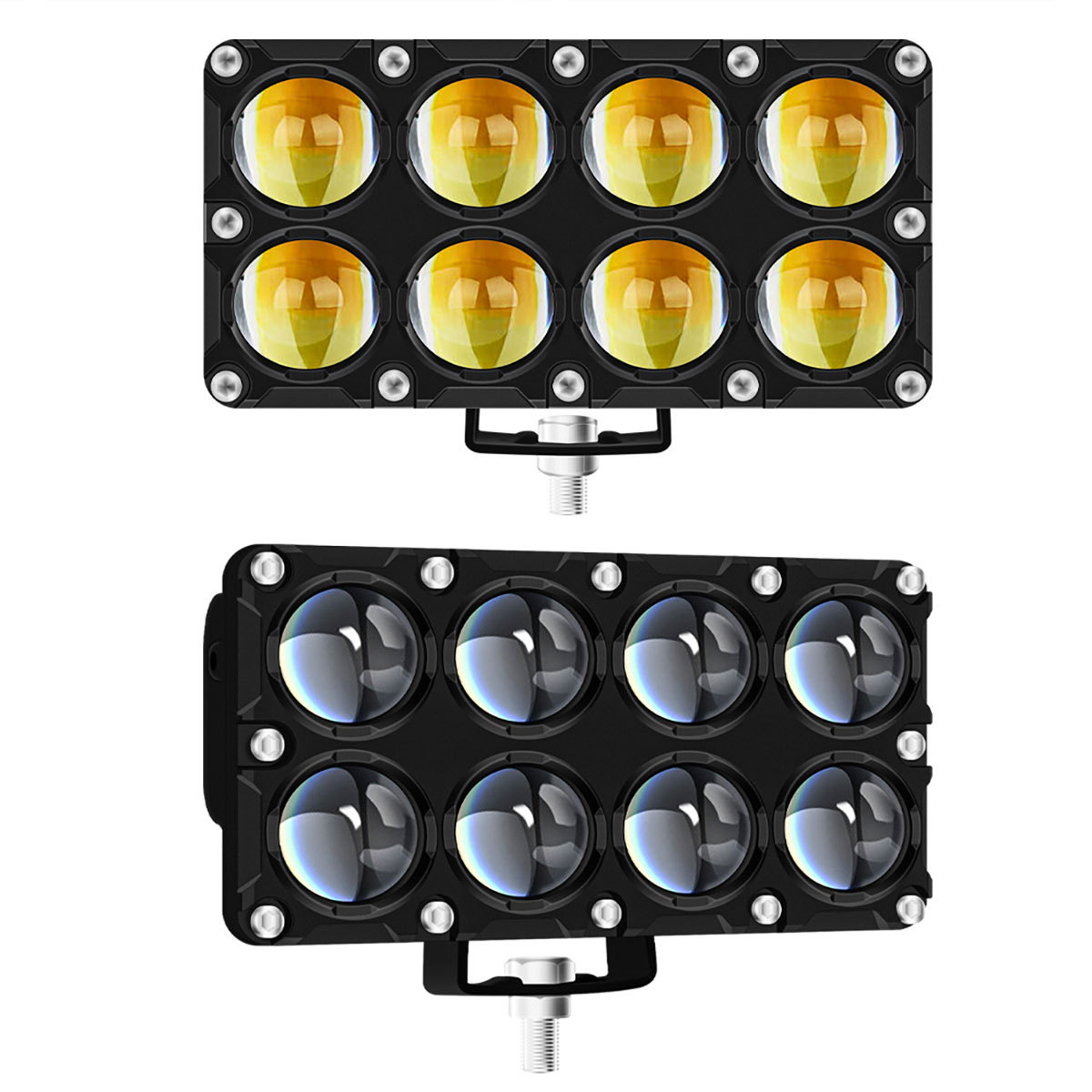 摩托车电动车LED方形6 8 10珠高亮白黄双色远近光改装射灯前照灯