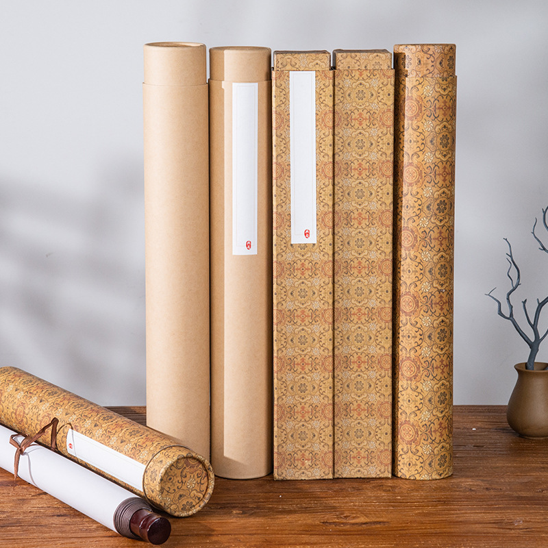 [in stock Straight Hair] Telescopic Cylinder Antique Calligraphy and Painting Storage Box Calligraphy and Painting Packaging Tube Traditional Chinese Painting Scroll Paper Box