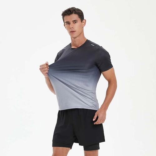 Summer men's sports and leisure fashion gradient short-sleeved tops fitness running quick-drying T-shirt printed with logoA brand
