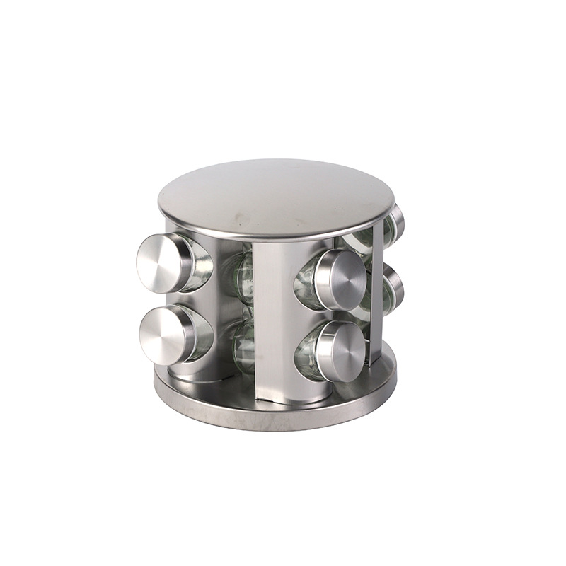 Nuevo europeo y americano inoxidable hierro tarro condimento almacenamiento rack cocina suministros condimento botella de almacenamiento estante giratorio condimento fábrica