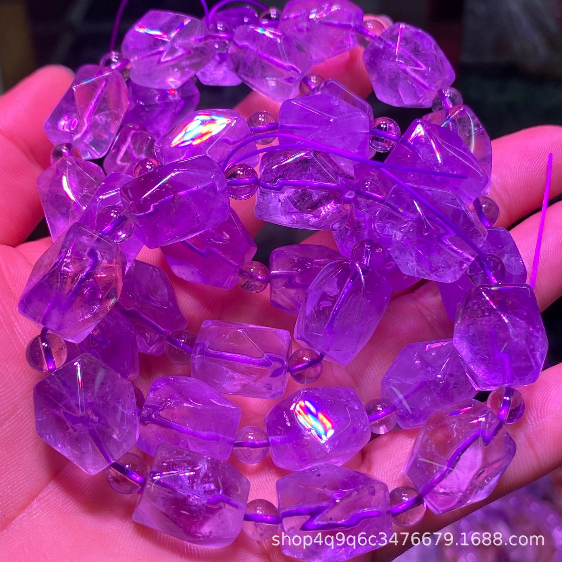 天然紫水晶裸石紫水晶随形手串薰衣草紫水晶手串水晶diy配饰批发