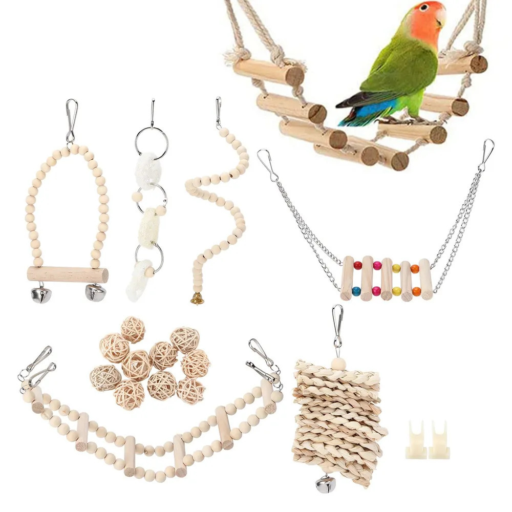Juegos de juguetes de pájaros explosivos transfronterizos de artículos de pájaros roer y tirar juguetes de pájaros para aliviar el aburrimiento escaleras columnas juguetes de loros image 33