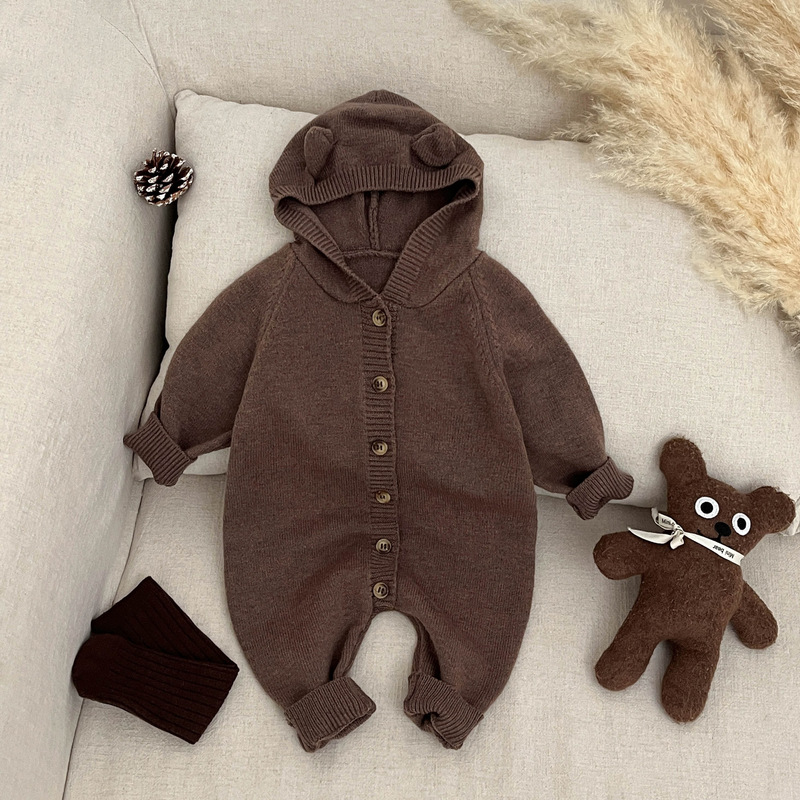 婴儿春装2025新款满月宝宝衣服春季超萌熊耳朵洋气针织连体衣秋天|undefined