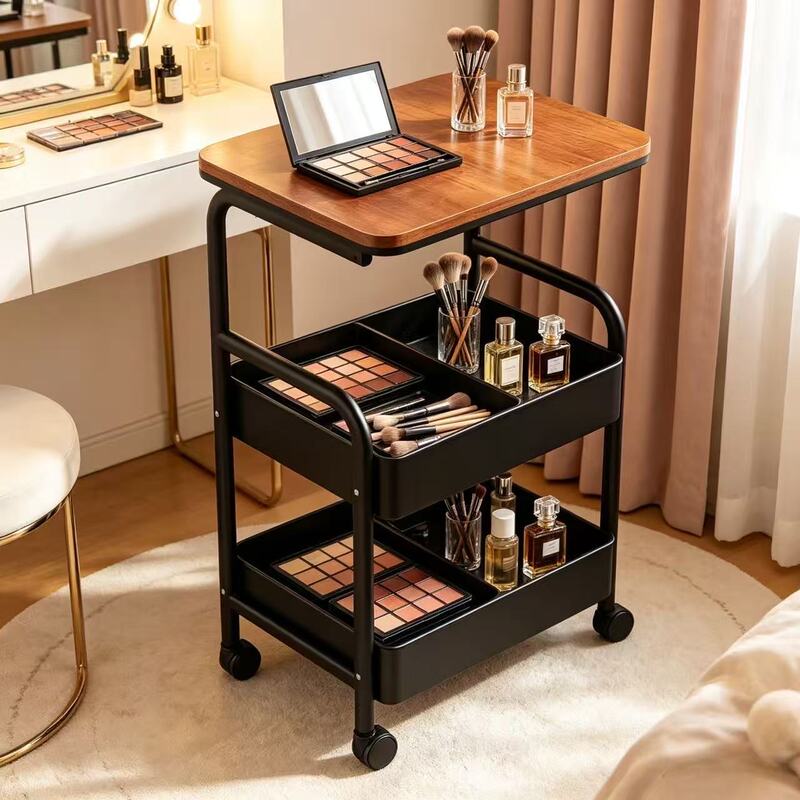Multifunctional Three-Layer Cosmetics Storage Rack, Movable Storage Rack with Wheels, Household Trolley with Slide Multifunctional Three-Layer Cosmetics Storage Rack, Movable Storage Rack with Wheels, Household Trolley with Slide