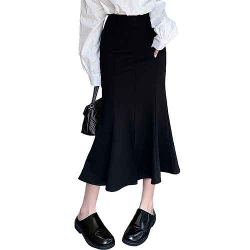 Black denim half skirt for women, summer new arrivals, small size medium-length dress, high-waisted slimming A-line fish-tail and hip-grazing skirt