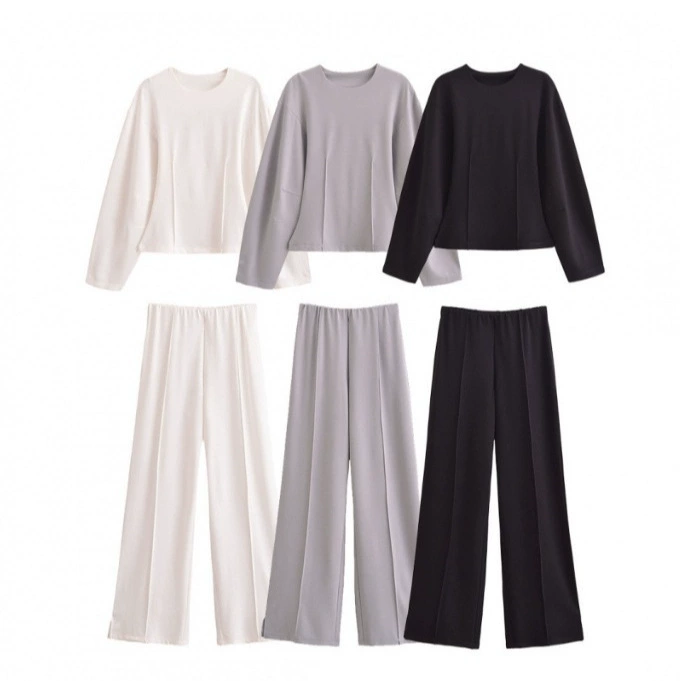 Трансграничная европейская и американская женская одежда AliExpress INS взрывной модный повседневный топ с круглым вырезом повседневный брюки набор