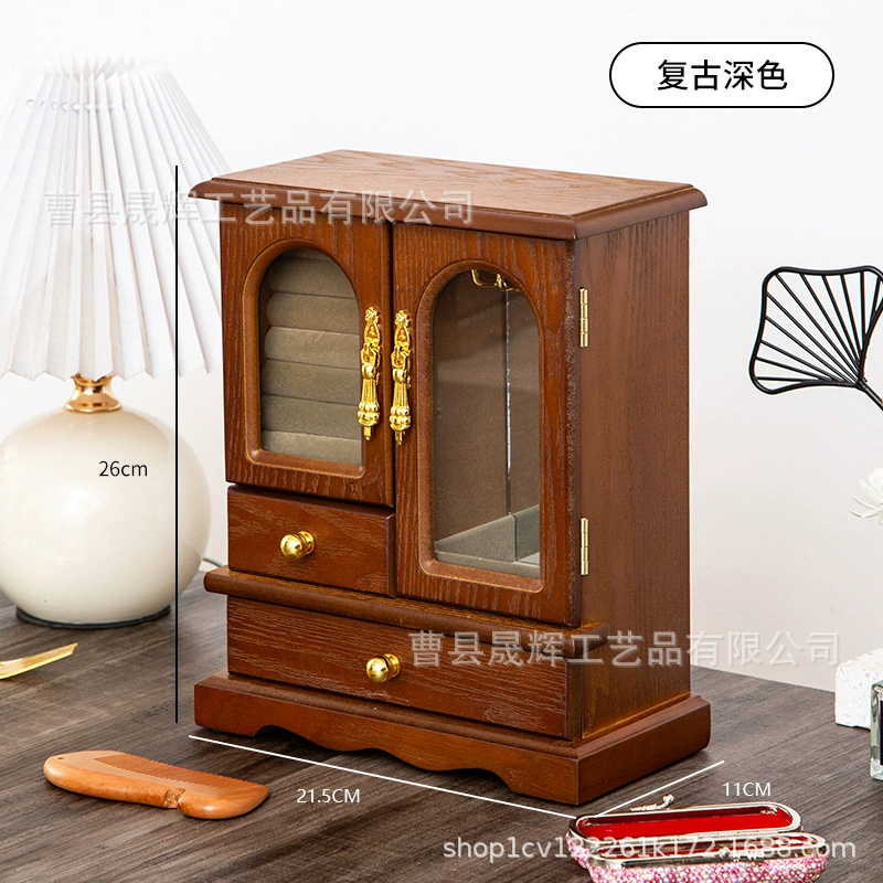 Retro storage system, antique storage box, necklace, ring, earrings, jewelry, wooden sophisticated accessory, light luxury style