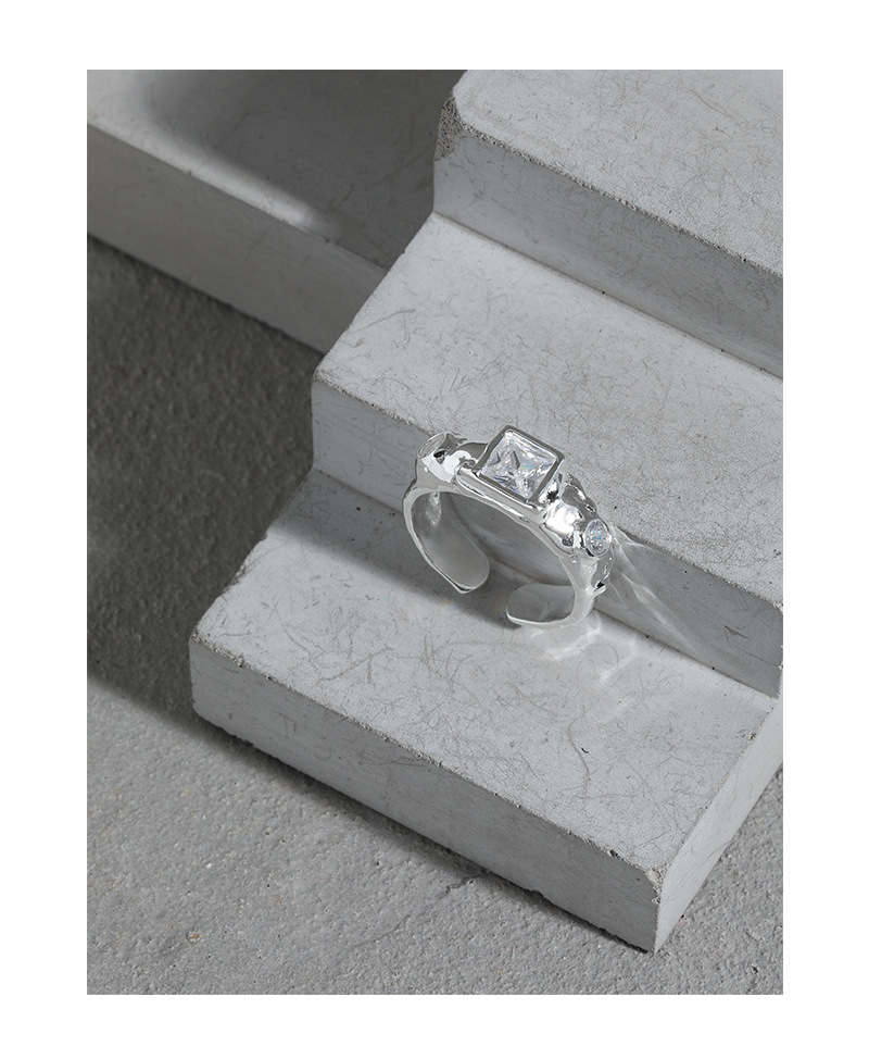 Simple Style Geometric Silver Plating Zircon Open Ring
