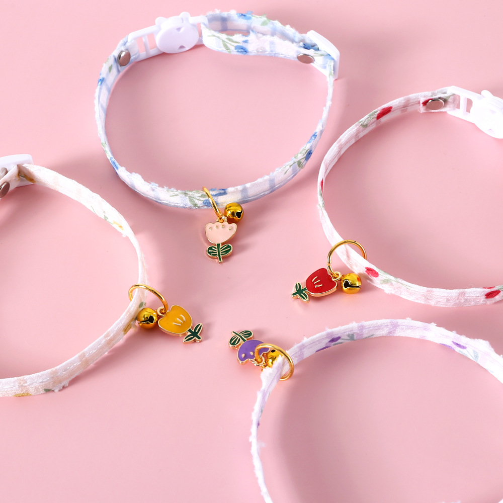 Mascotas gatos cuadrícula flor de azulejos tulipanas collar collar anti-asfixia perro conejo collar