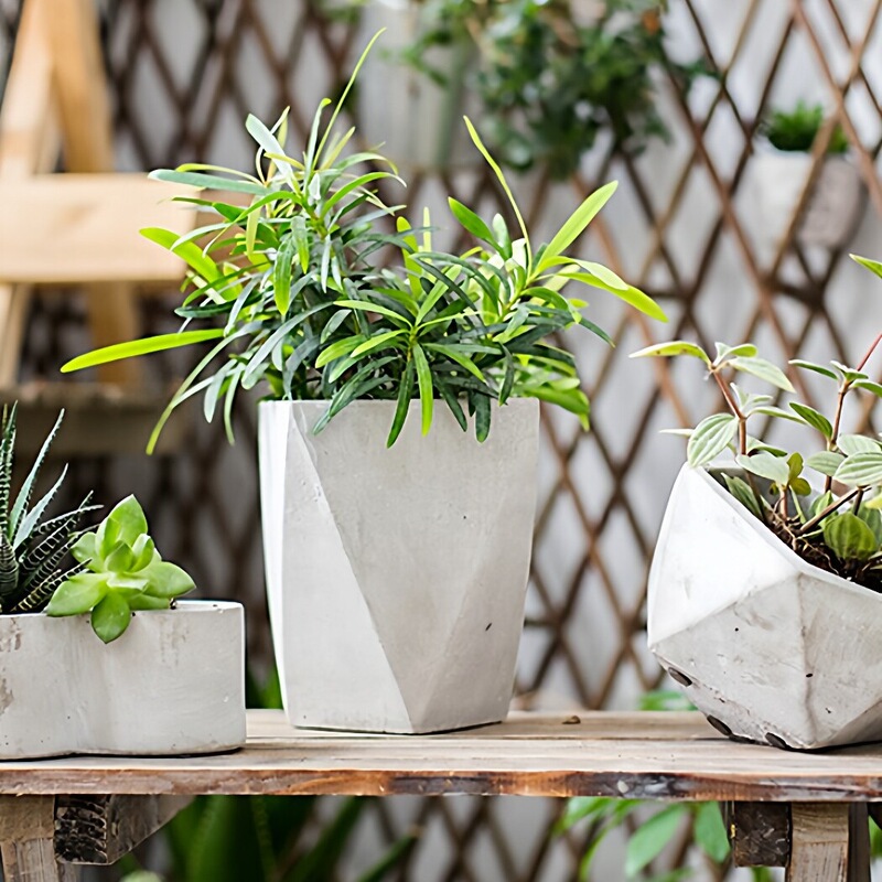 Polyhedral Geometric Concrete Flower Pots, Flower Baskets, Modern Minimalist Garden Decorations, Desktop Decorative Ornaments