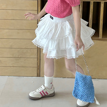女童蕾丝边蓬蓬蛋糕裙2025夏季新款女宝宝百搭甜美三层半身裙短裙