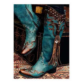 2020年新款时装靴长靴流苏靴女靴民族风大码40-43wish独立站货源