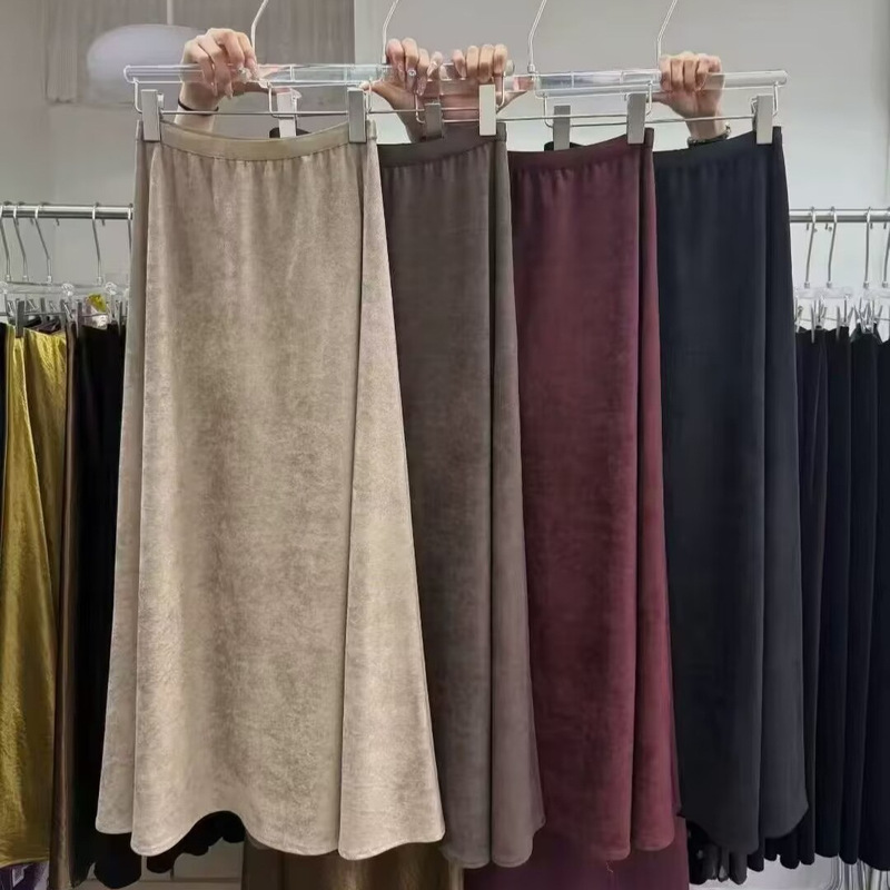 Maillard Brown Suede Skirt for Women, Spring and Autumn Style, High-Waisted A-Line Long Skirt, Large Flared Umbrella Skirt, 4 Colors Maillard Brown Suede Skirt for Women, Spring and Autumn Style, High-Waisted A-Line Long Skirt, Large Flared Umbrella Skirt, 4 Colors
