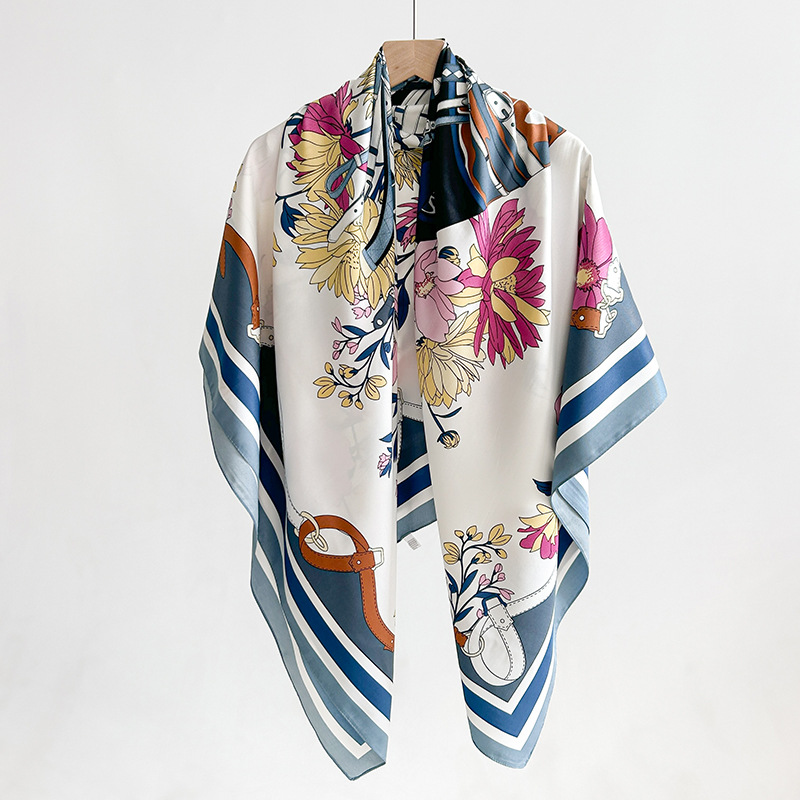 Retro de alta gama señoras, lujo ligero, diseño de moda, impresión 130 bufanda cuadrada de sarga, chal fino de celebridades de Internet coreano