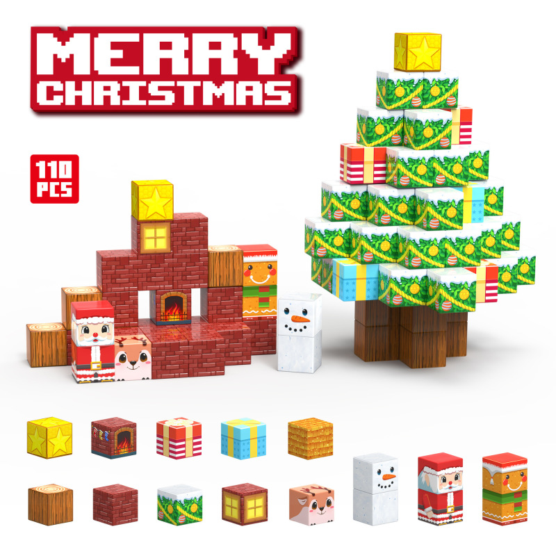 国境を越えた人気の Minecraft クリスマス磁気ブロック磁気ブロックビルディングブロックホリデーセット STEM 感覚おもちゃ|undefined