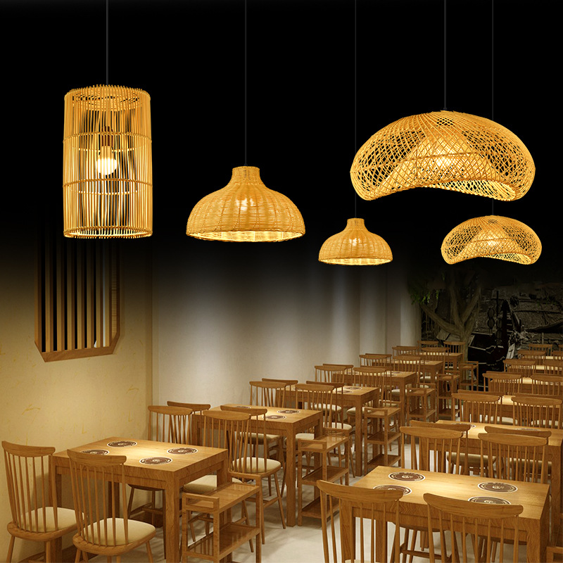 Lámparas de bambú de estilo japonés de viento silencioso artesanal de vidano lámparas de tejido Zen vidano sala de té retro lámpara de restaurante residencial