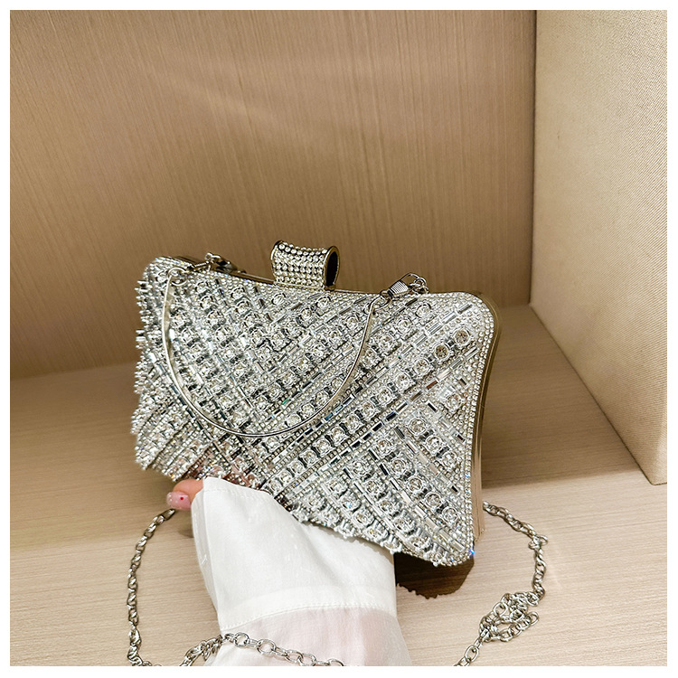 High-end evening dress, lady's water diamond clutch bag, diamond-encrusted bag, colorful diamond chain cheongsam bag, evening bag, women's handbag undefined