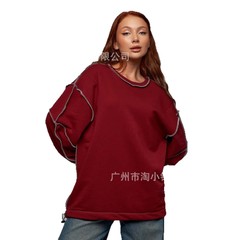 2025 素材フォーミュラ春と秋アメリカンレトロデザインマルチジッパーステッチデコンストラクトラウンドネックスウェットシャツ女性のトップ