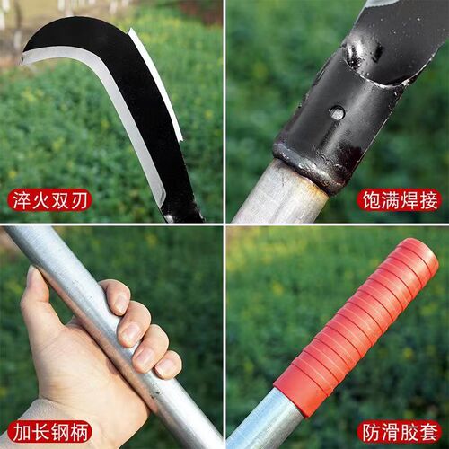 Manganese steel sickle long handle double chopping firewood knife farm use tree cutting knife all steel clearing grass knife tree cutting knife rice cutting knife 