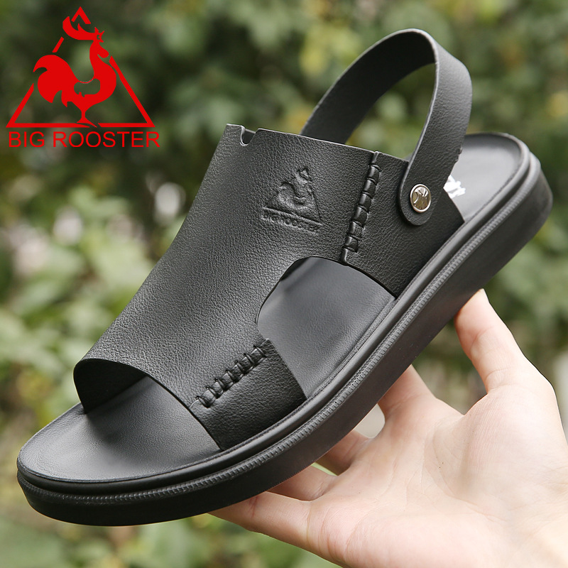 Big cock cowhide leisure time fashion Beach shoes The thickness of the bottom Sandals man Dual use sandals  A generation of fat