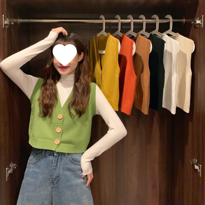 Japanese-Style Knitted Vest for Women, V-Neck Short Cardigan Jacket with a Stylish Design, Sleeveless Outerwear