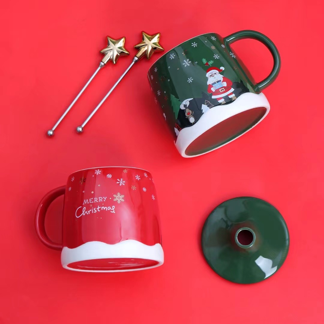Estilo nórdico estrella de cinco puntas taza de Navidad de cerámica Vista de nieve viejo Elk color esmalte taza de café regalo personalizado taza